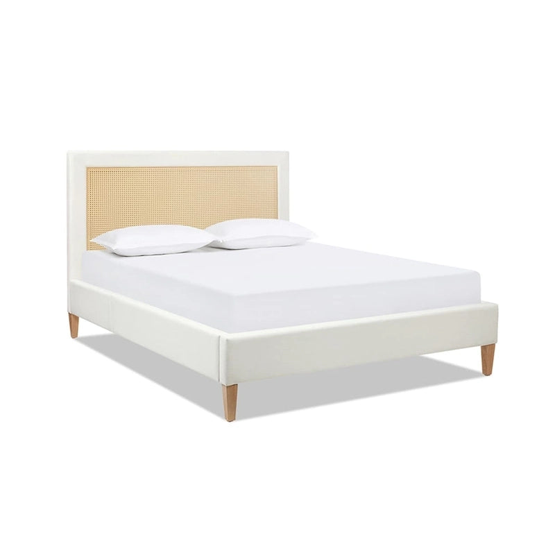 Haley Upholstered Rattan Cane-Back Platform Bed