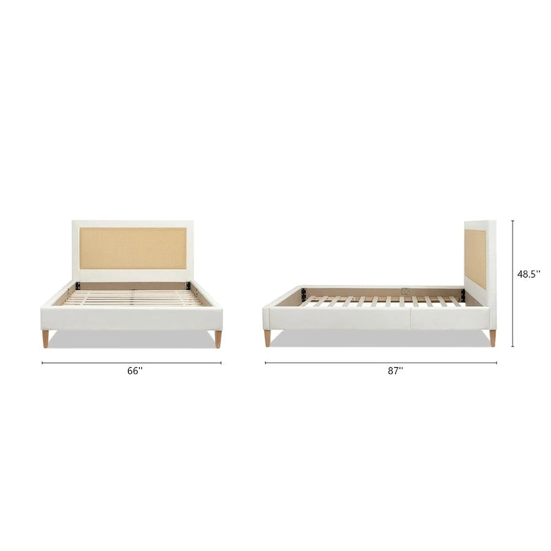 Haley Upholstered Rattan Cane-Back Platform Bed