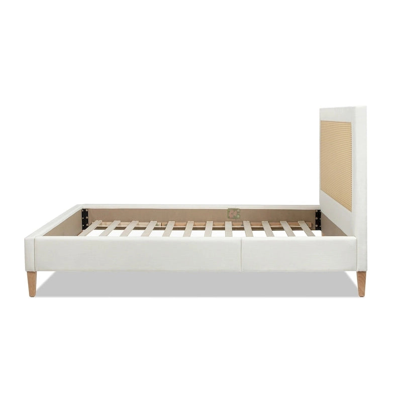 Haley Upholstered Rattan Cane-Back Platform Bed