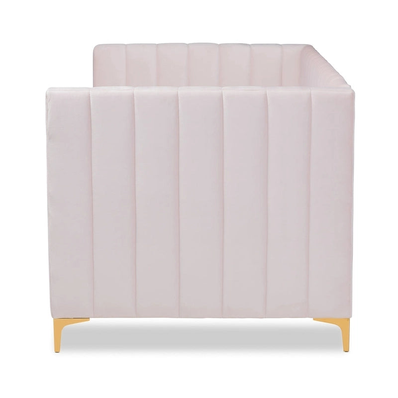 Oksana Light Pink Velvet and Gold Finished Daybed