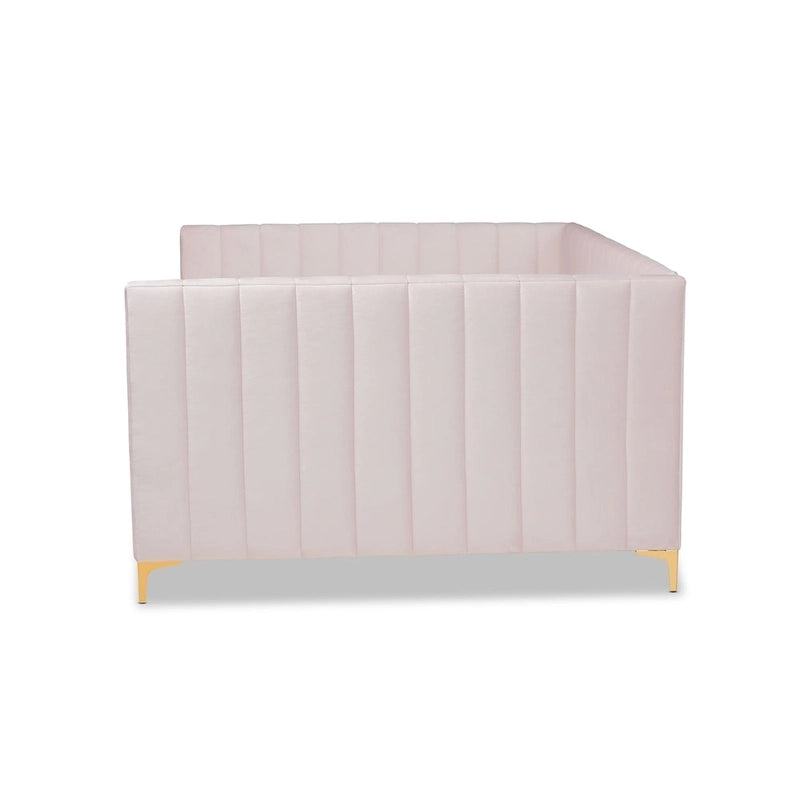 Oksana Light Pink Velvet and Gold Finished Daybed