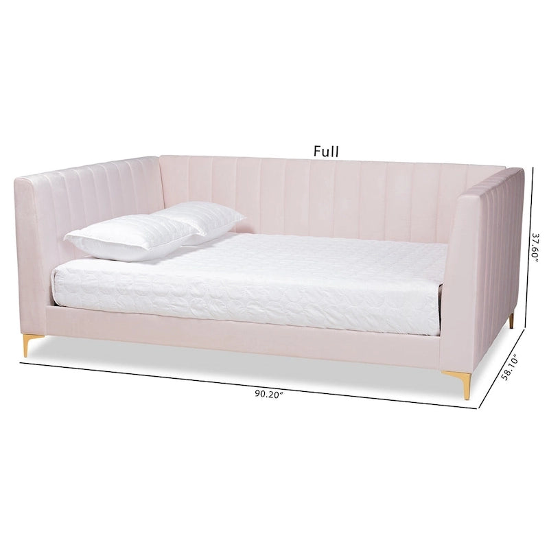 Oksana Light Pink Velvet and Gold Finished Daybed