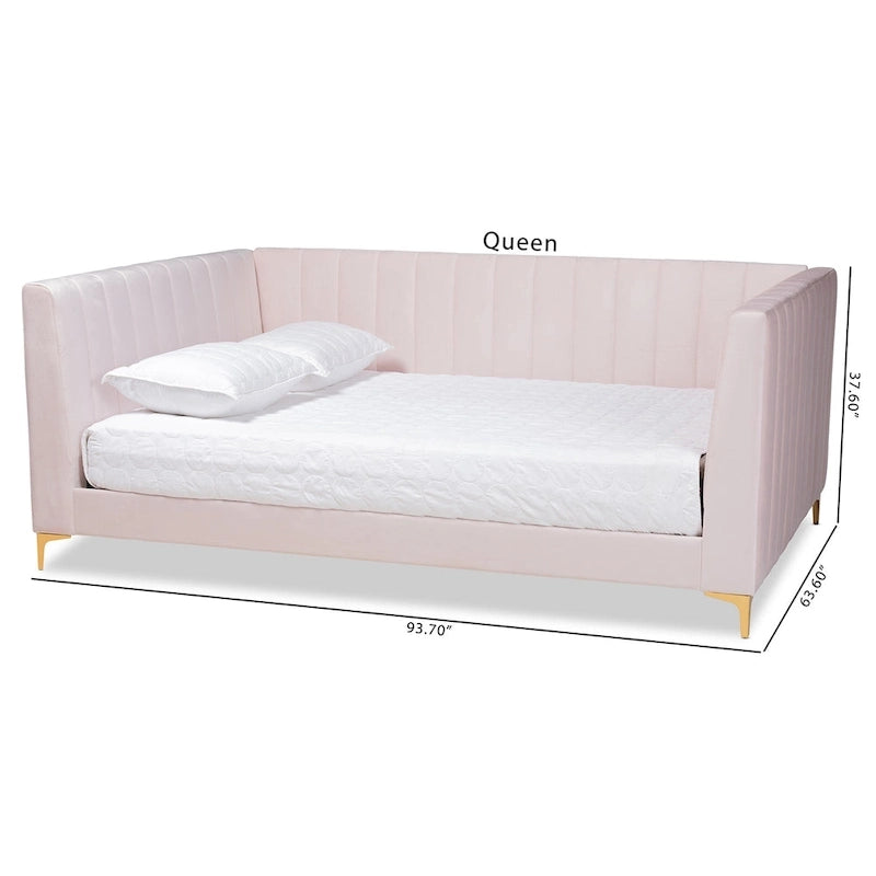 Oksana Light Pink Velvet and Gold Finished Daybed