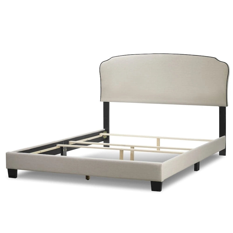 Aric Beige Fabric Queen Bed with Contrasting Piping Accent