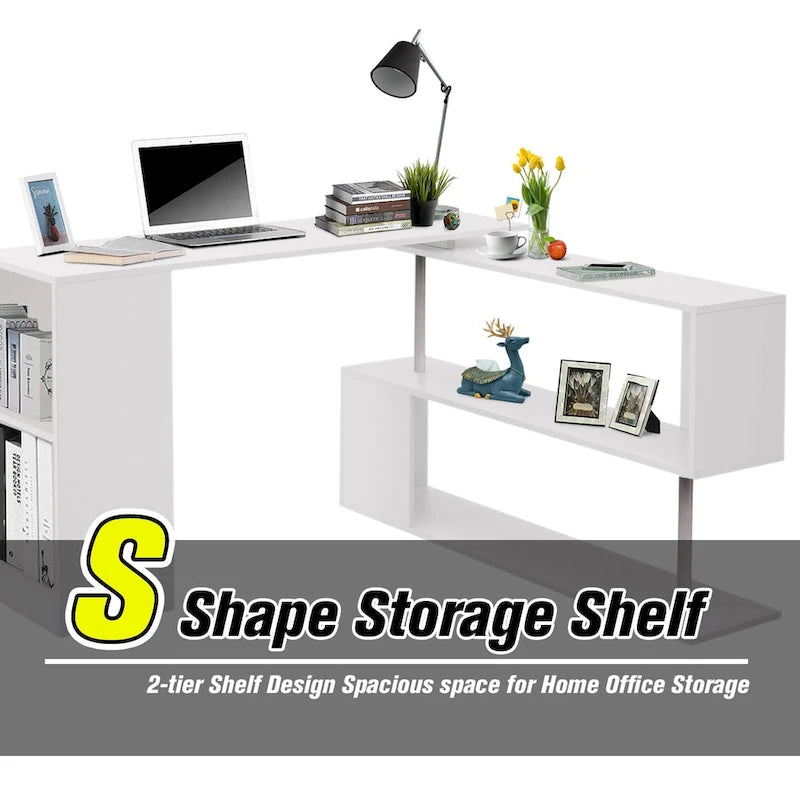 HOMCOM 55 Rotating Corner Computer Desk: L-Shaped Workstation, Storage Shelves