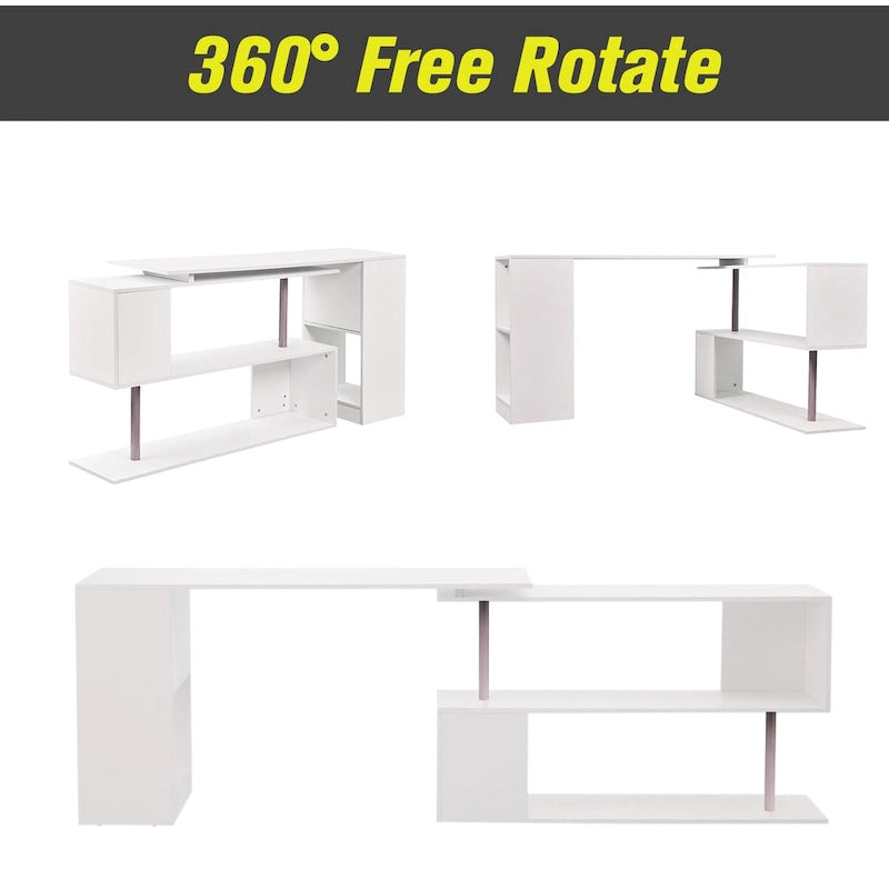 HOMCOM 55 Rotating Corner Computer Desk: L-Shaped Workstation, Storage Shelves