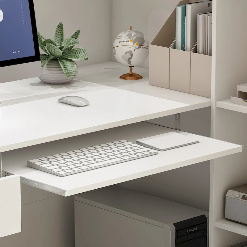 Timechee 55.1W LShape Wood Reception Desk Computer Desk Keyboard Tray