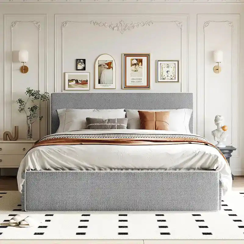 Queen Size Upholstered Platform Bed with 4 Drawers