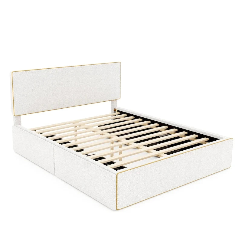 Queen Size Upholstered Platform Bed with 4 Drawers