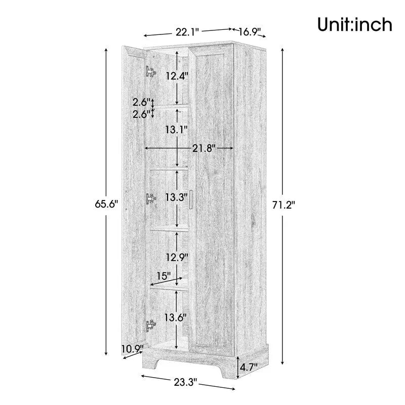 Storage Cabinet with Two Doors for Bathroom, Office, Adjustable Shelf, MDF Board