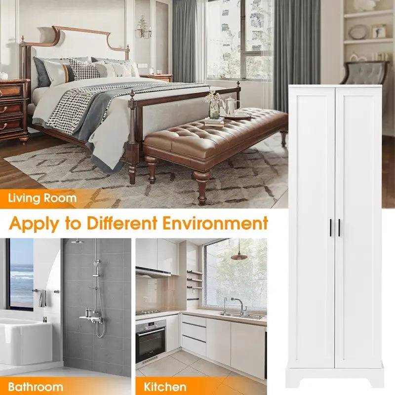 Storage Cabinet with Two Doors for Bathroom, Office, Adjustable Shelf, MDF Board