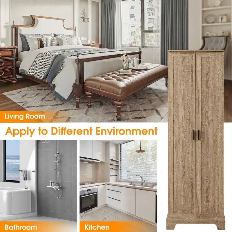 Storage Cabinet with Two Doors for Bathroom, Office, Adjustable Shelf, MDF Board
