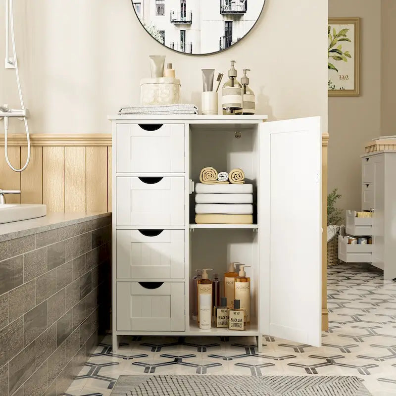 Homall Wooden Bathroom Cabinet, Freestanding Storage Cabinet with 4 Drawers and 1 Cupboard
