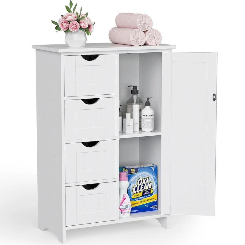 Homall Wooden Bathroom Cabinet, Freestanding Storage Cabinet with 4 Drawers and 1 Cupboard