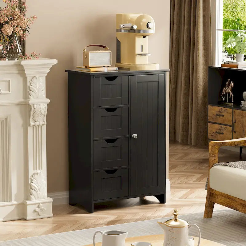 Homall Wooden Bathroom Cabinet, Freestanding Storage Cabinet with 4 Drawers and 1 Cupboard