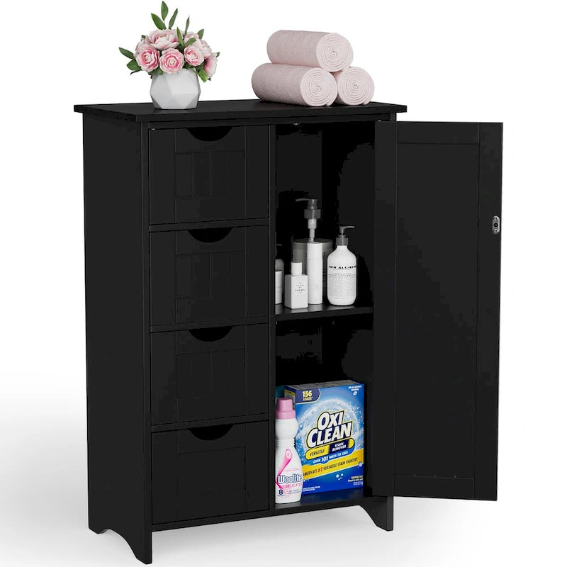 Homall Wooden Bathroom Cabinet, Freestanding Storage Cabinet with 4 Drawers and 1 Cupboard
