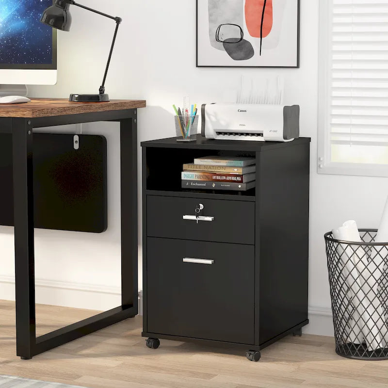 Mobile File Cabinet with 2 Drawer and Lock, Printer Stand with Rolling Wheels