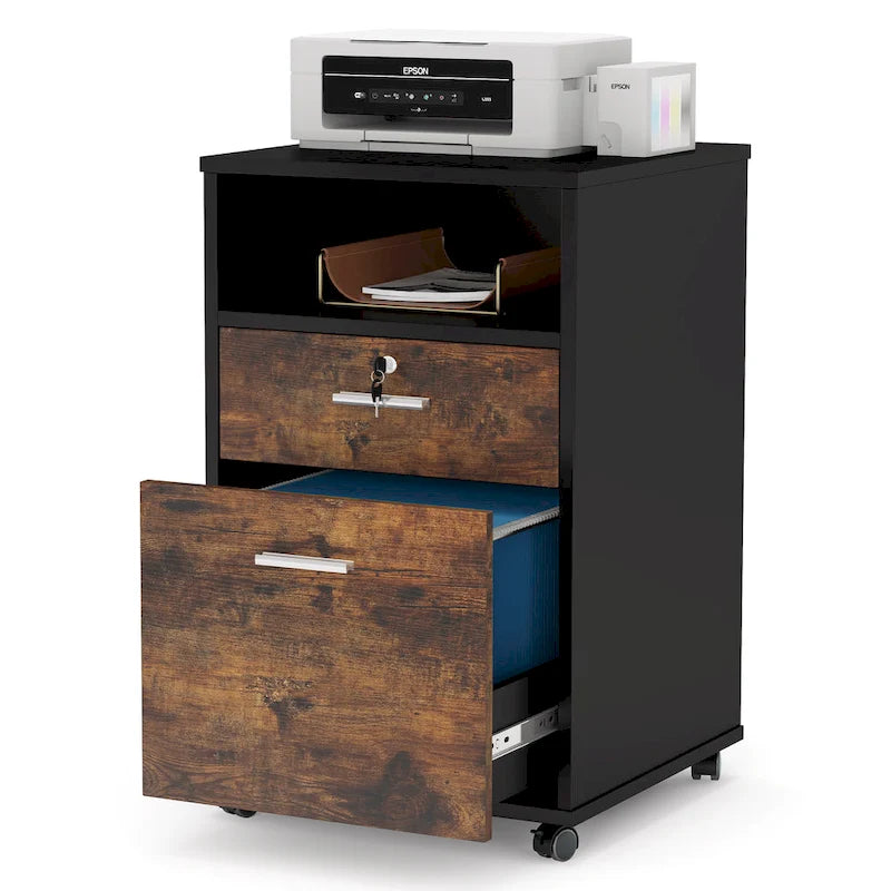 Mobile File Cabinet with 2 Drawer and Lock, Printer Stand with Rolling Wheels