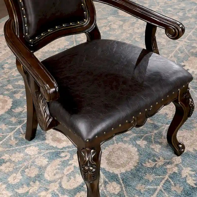 Abeni Traditional Walnut Solid Wood Nailhead Trim Arm Chairs (Set of 2) by Furniture of America