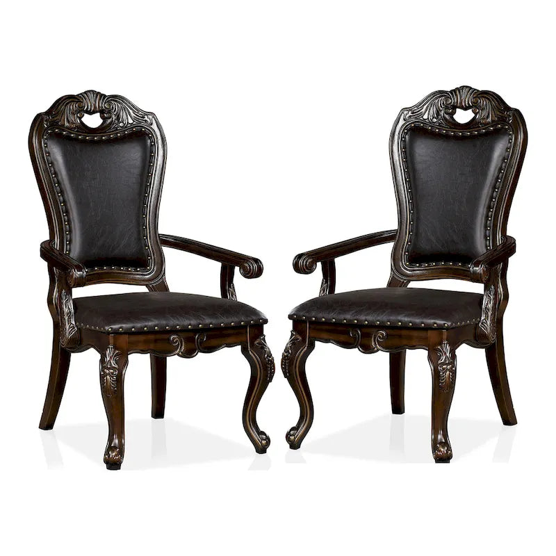 Abeni Traditional Walnut Solid Wood Nailhead Trim Arm Chairs (Set of 2) by Furniture of America
