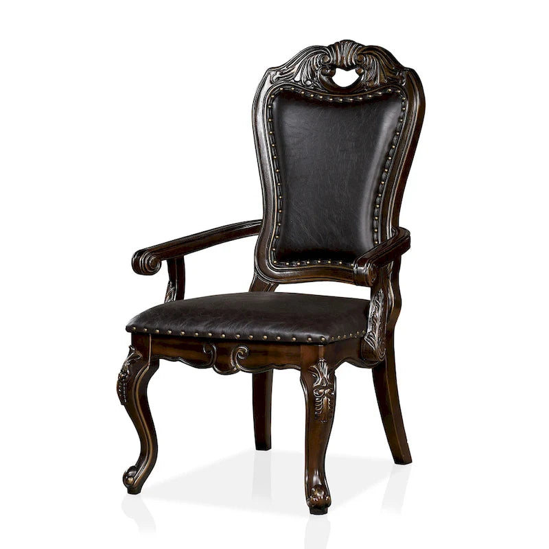 Abeni Traditional Walnut Solid Wood Nailhead Trim Arm Chairs (Set of 2) by Furniture of America