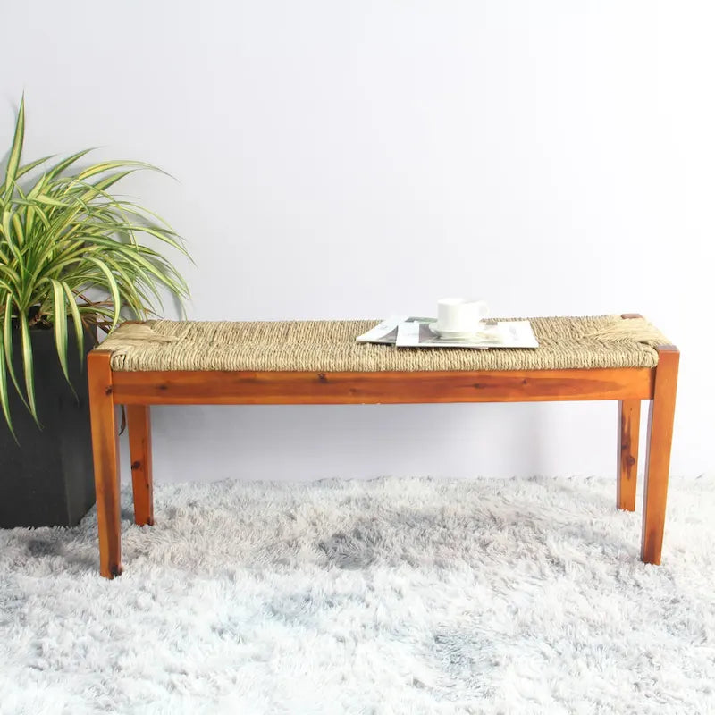 M4H Nessie Solid Wood Natural Seagrass Indoor Bench