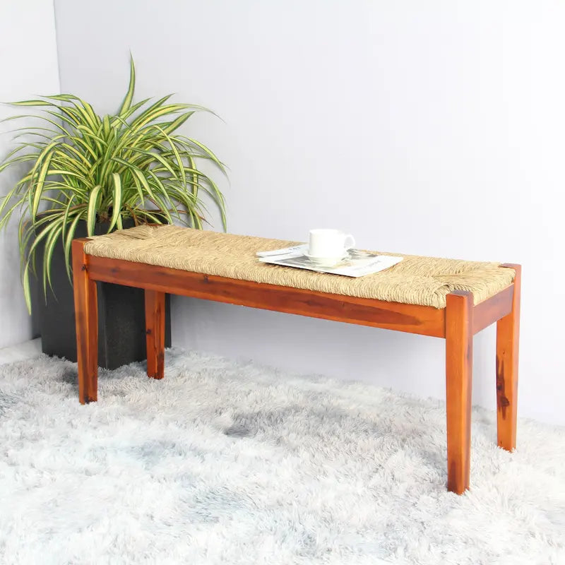 M4H Nessie Solid Wood Natural Seagrass Indoor Bench