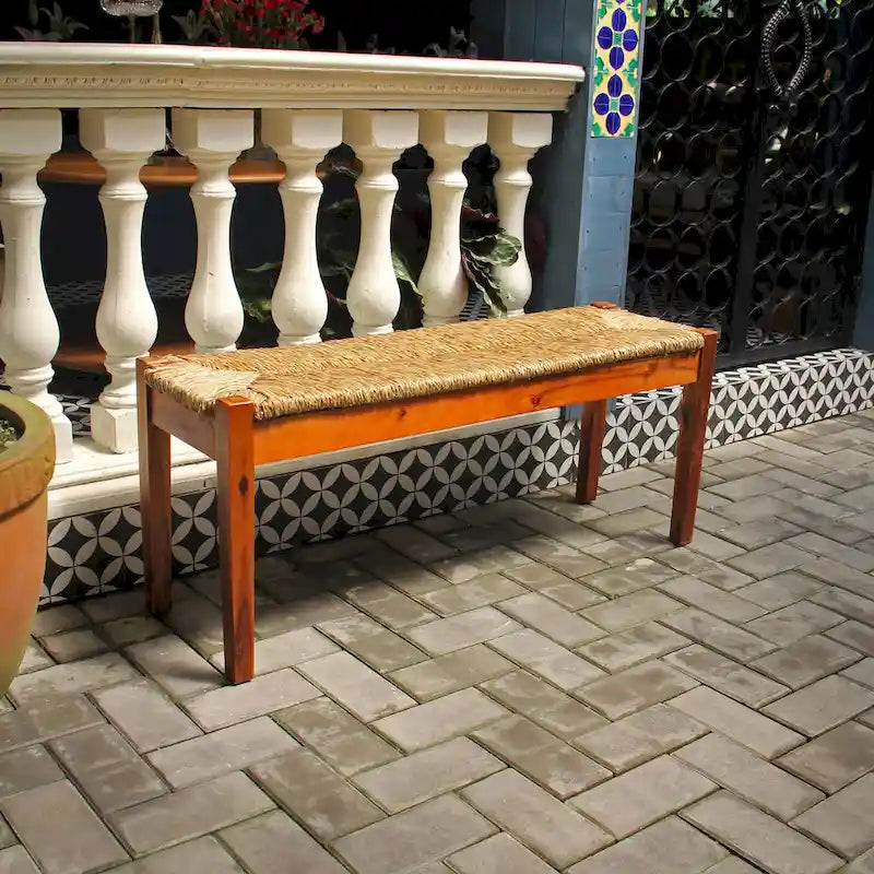 M4H Nessie Solid Wood Natural Seagrass Indoor Bench