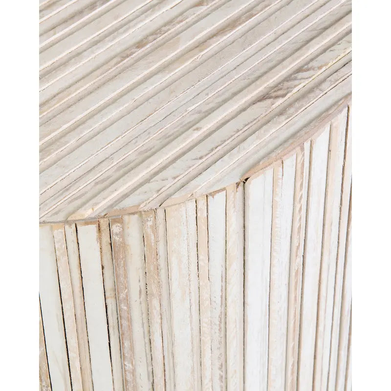 Distressed White Teak Wood Plank Drum Table by East at Main