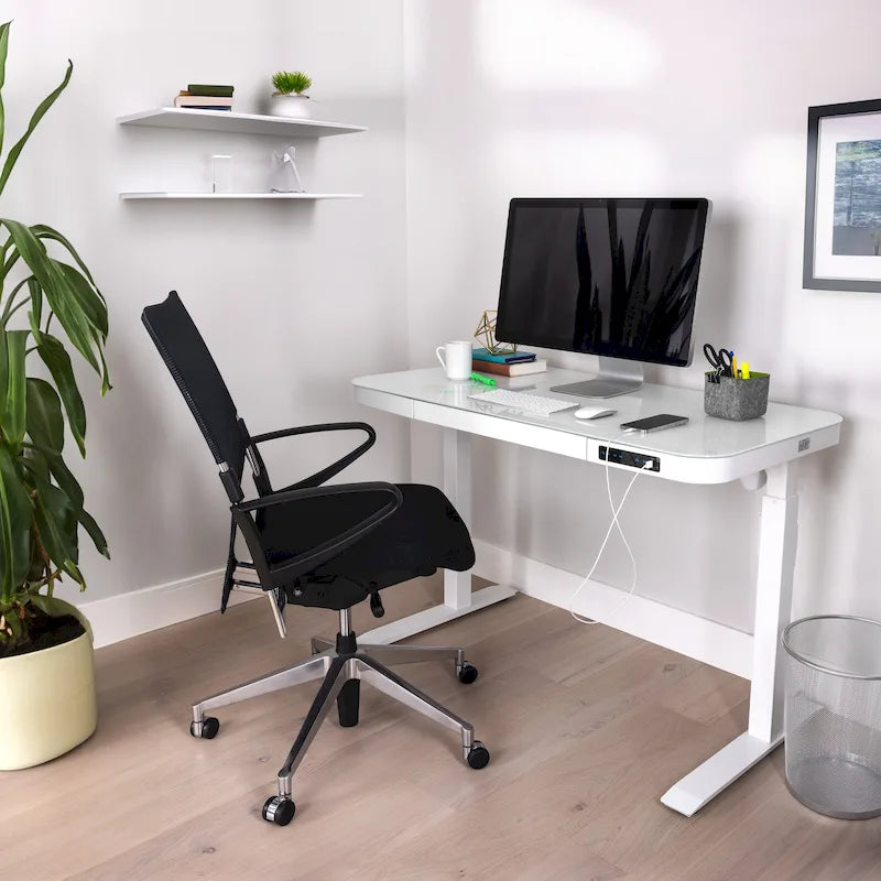 AIRLIFT 47.5 in Tempered Glass Electric Standing Desk Top Dual 2.4A USB Charging Port Height Adjustable to 47.5 in H