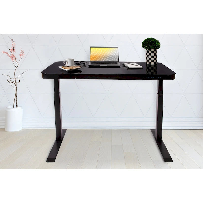 AIRLIFT 47.5 in Tempered Glass Electric Standing Desk Top Dual 2.4A USB Charging Port Height Adjustable to 47.5 in H