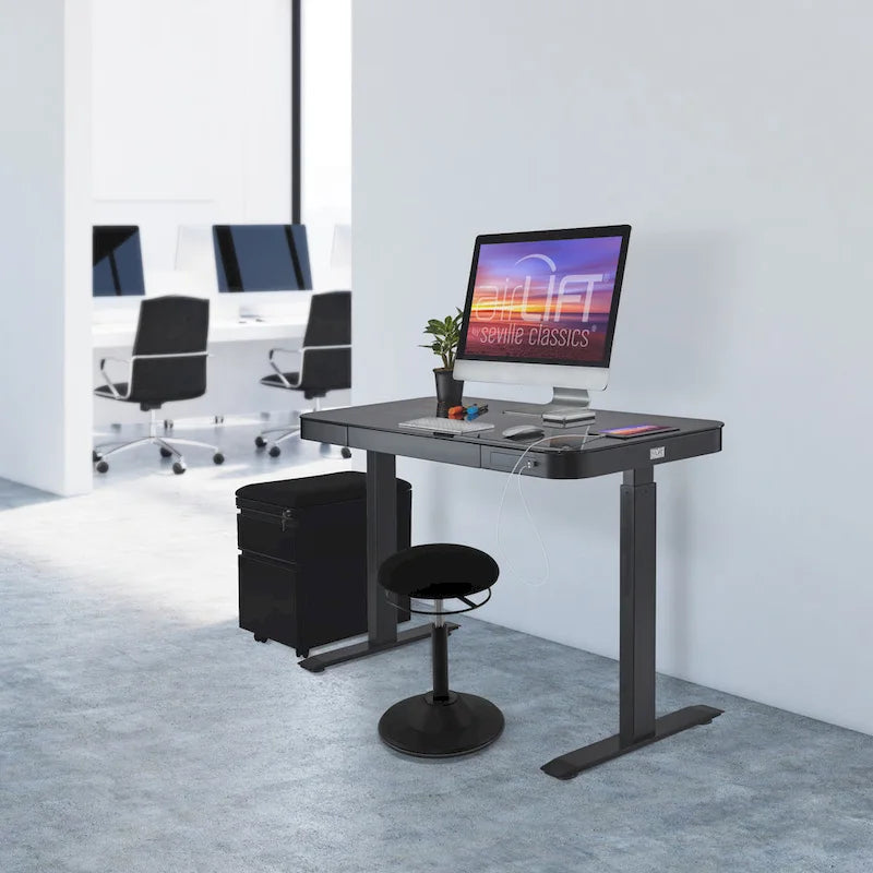AIRLIFT 47.5 in Tempered Glass Electric Standing Desk Top Dual 2.4A USB Charging Port Height Adjustable to 47.5 in H