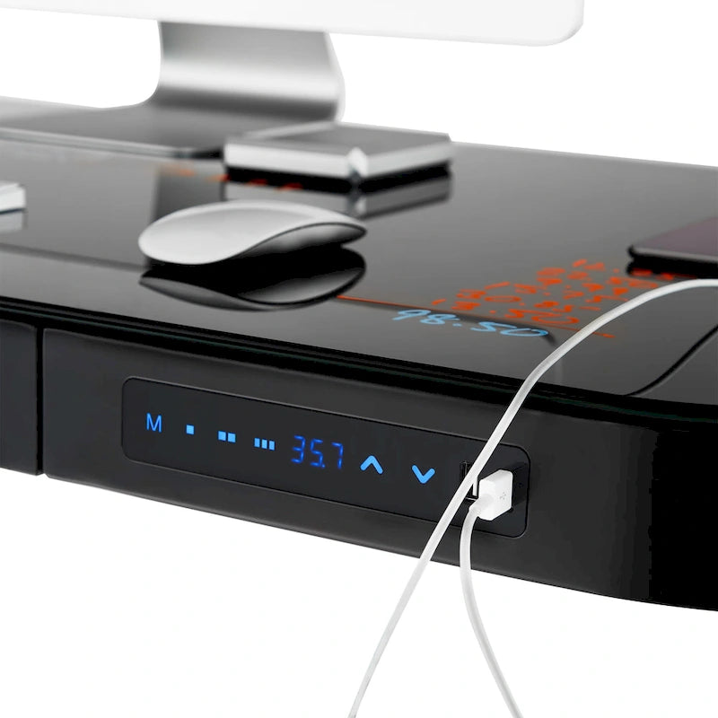 AIRLIFT 47.5 in Tempered Glass Electric Standing Desk Top Dual 2.4A USB Charging Port Height Adjustable to 47.5 in H