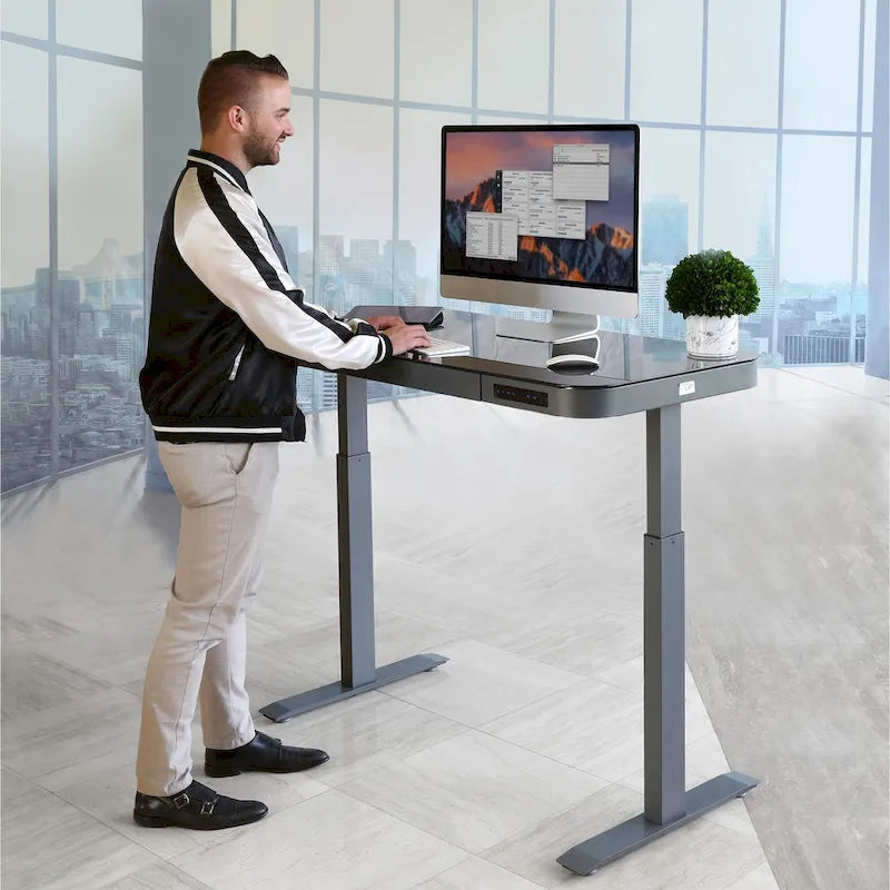 AIRLIFT 47.5 in Tempered Glass Electric Standing Desk Top Dual 2.4A USB Charging Port Height Adjustable to 47.5 in H