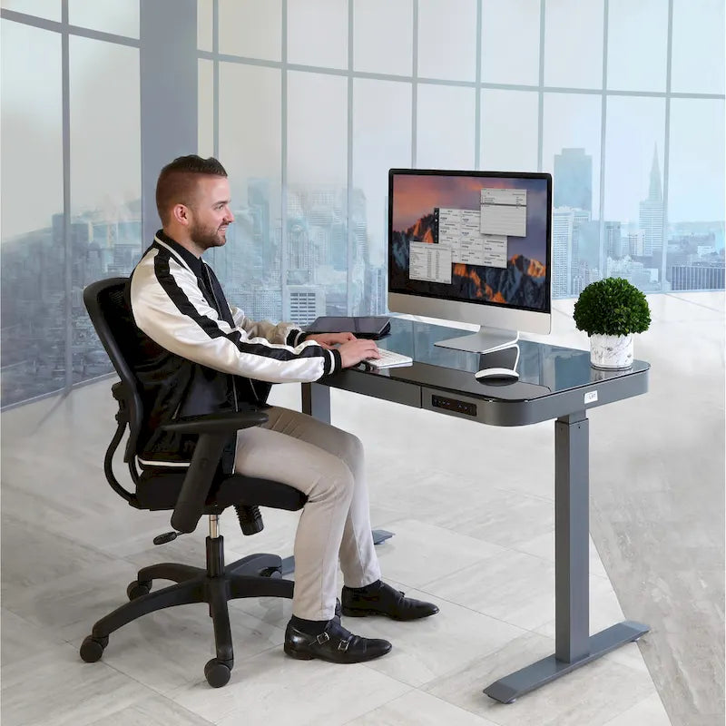 AIRLIFT 47.5 in Tempered Glass Electric Standing Desk Top Dual 2.4A USB Charging Port Height Adjustable to 47.5 in H
