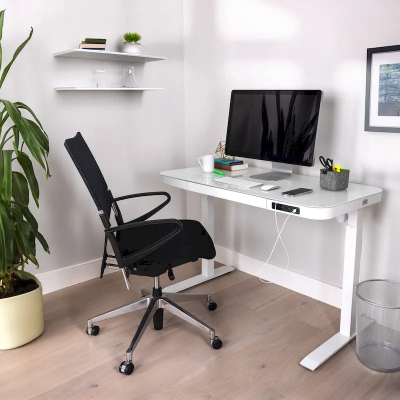 AIRLIFT 47.5 in Tempered Glass Electric Standing Desk Top Dual 2.4A USB Charging Port Height Adjustable to 47.5 in H
