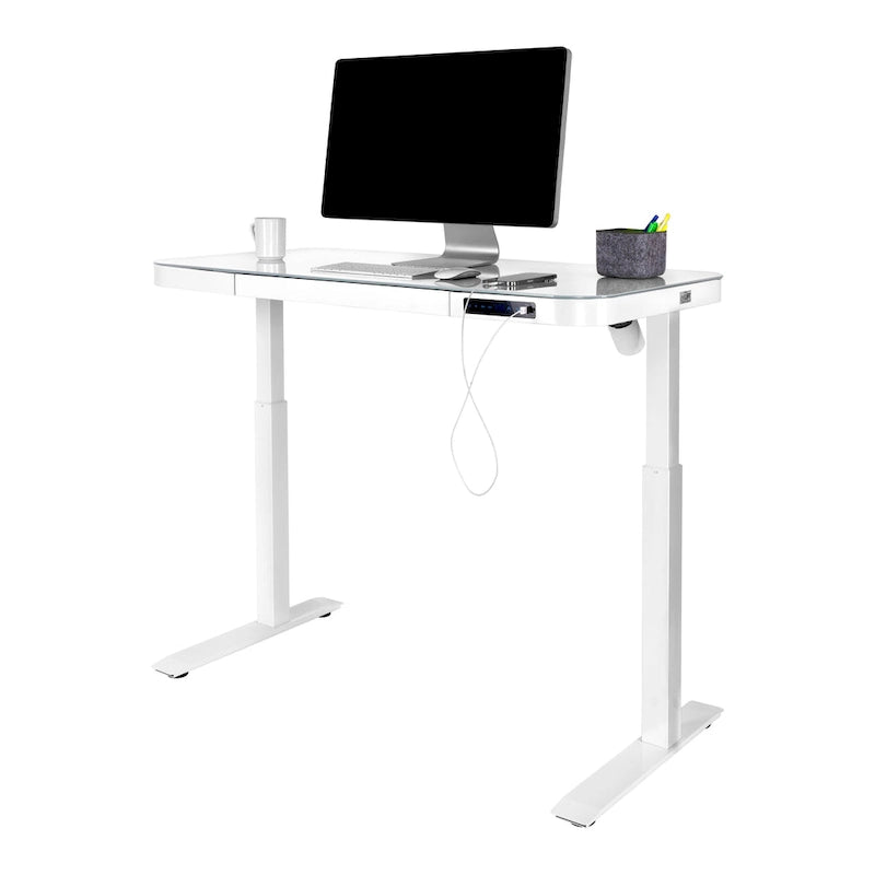 AIRLIFT 47.5 in Tempered Glass Electric Standing Desk Top Dual 2.4A USB Charging Port Height Adjustable to 47.5 in H