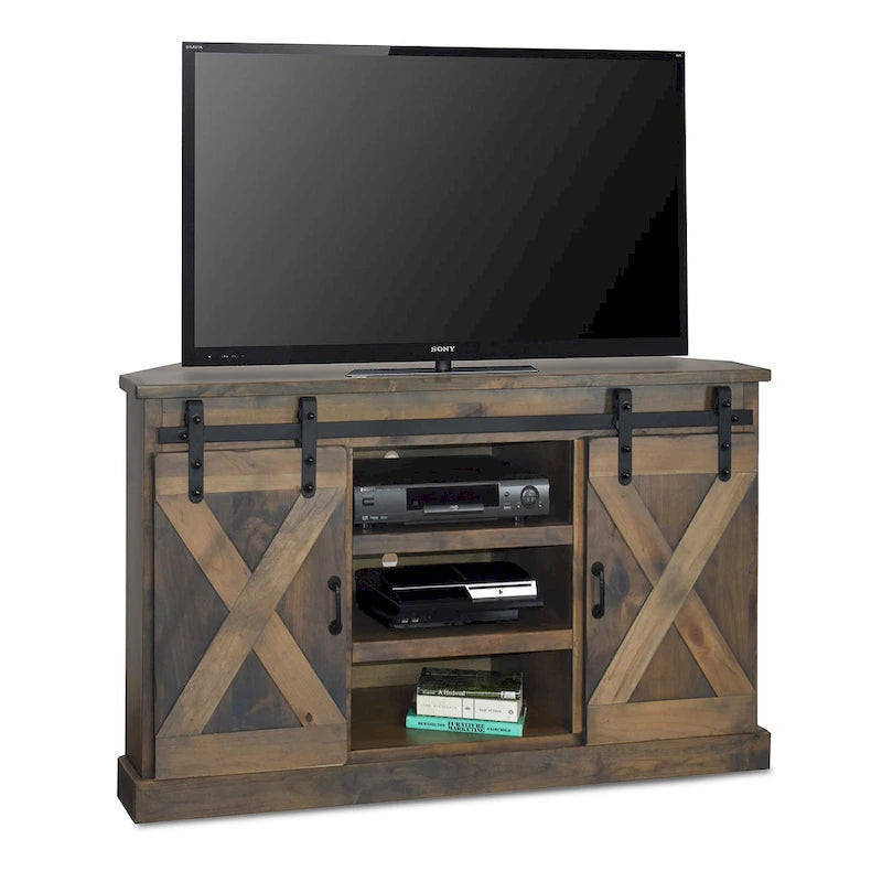 Bridgevine Home Farmhouse 56 inch Corner TV Stand for TVs up to 60 inches, No Assembly Required, Barnwood Finish