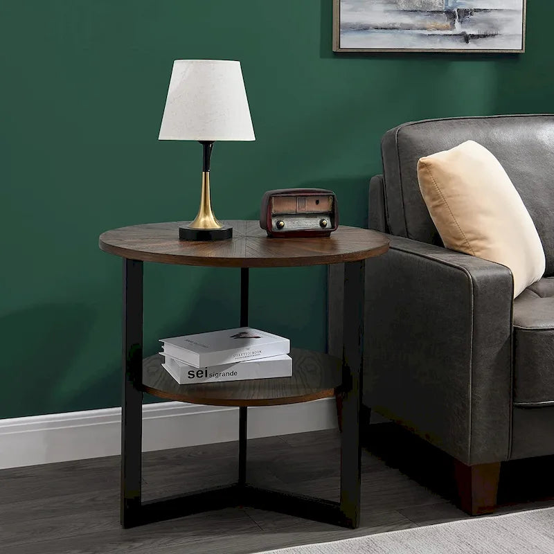 Round Large End Table with Storage Shelf - 25'2 x 24