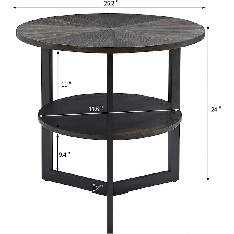 Round Large End Table with Storage Shelf - 25'2 x 24