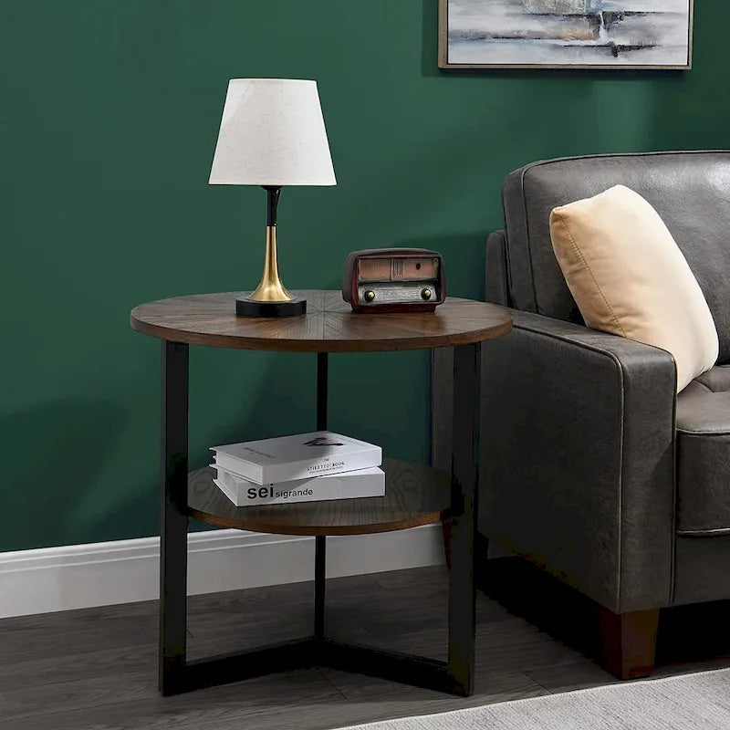 Round Large End Table with Storage Shelf - 25'2 x 24
