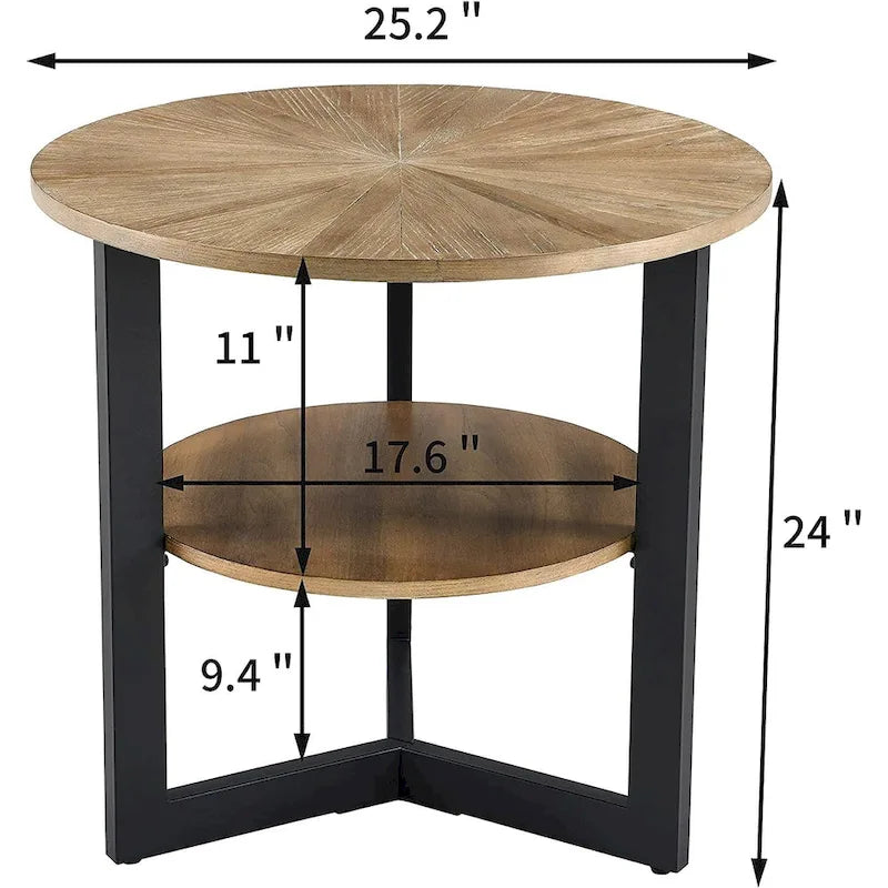 Round Large End Table with Storage Shelf - 25'2 x 24
