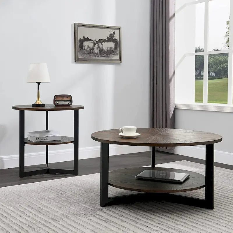 Round Large End Table with Storage Shelf - 25'2 x 24