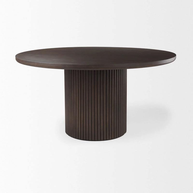 Terra Dark Brown Solid Wood w/ Fluted Base Round Dining Table