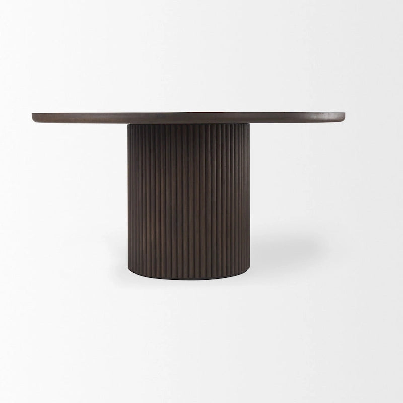 Terra Dark Brown Solid Wood w/ Fluted Base Round Dining Table