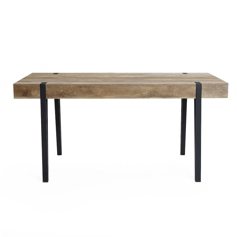 Oak Finish Manufactured Wood 6-Person Dining Table with Black Metal Legs - 30 H x 63 W x 35.5 D