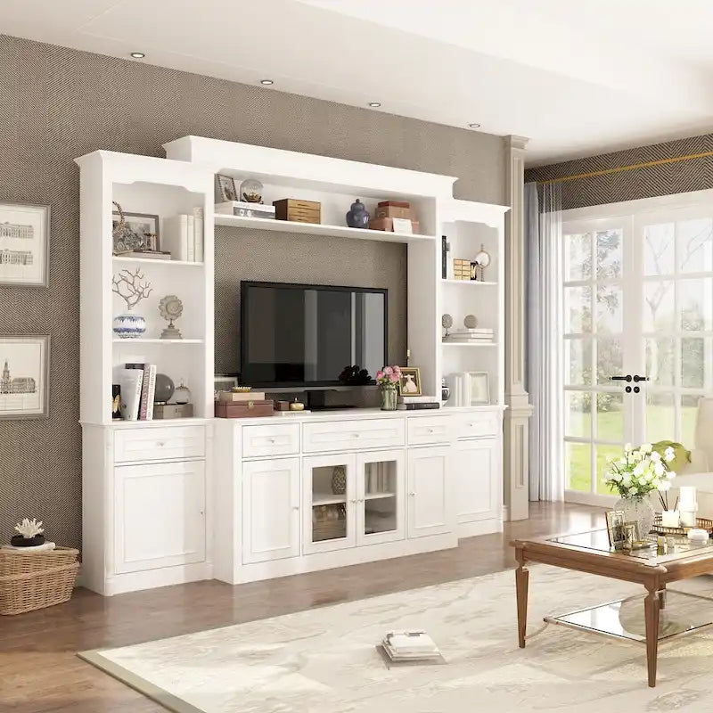 Large Entertainment Center Bookshelves 57x38 inch Hutch Space for TV