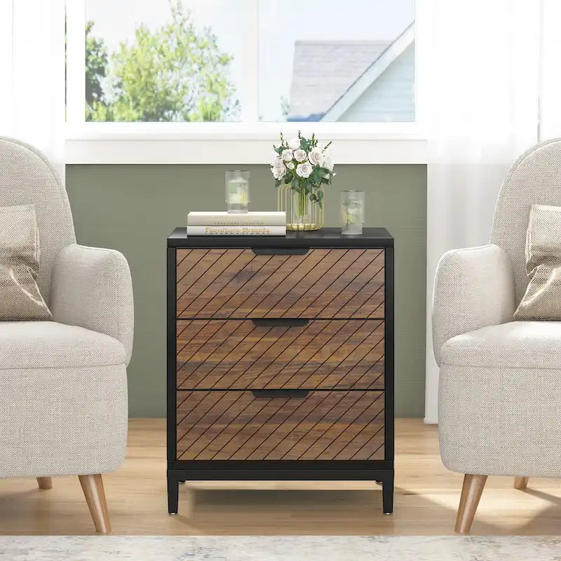 Night Stands Bedside Table with Drawers, Modern Wood Grain Nightstand for Bedrooms