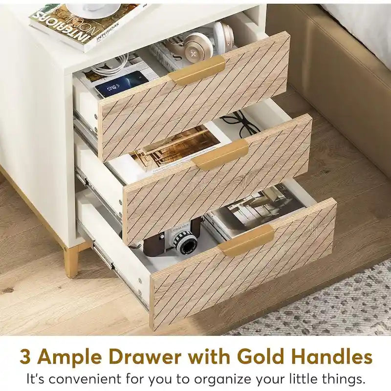 Night Stands Bedside Table with Drawers, Modern Wood Grain Nightstand for Bedrooms
