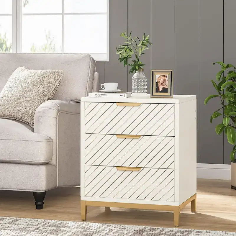 Night Stands Bedside Table with Drawers, Modern Wood Grain Nightstand for Bedrooms
